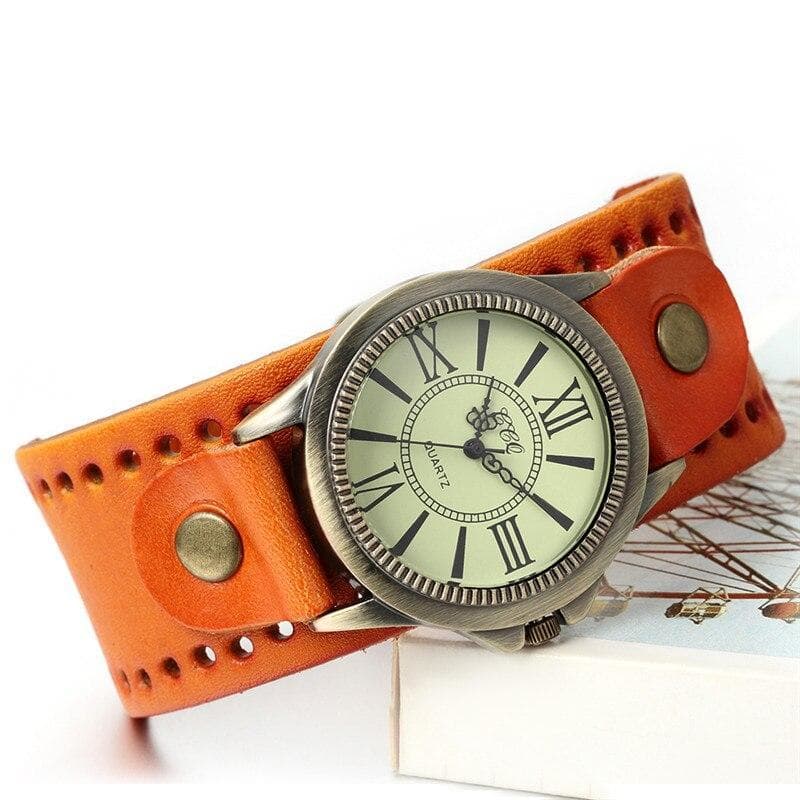 Montre Retro Femme orange posée | Steampunk Store