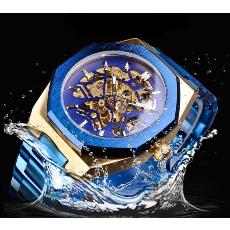 Montre Squelette Bleu étanche | Steampunk Store