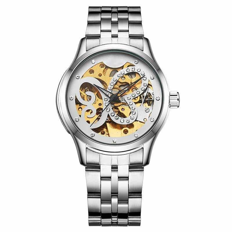 Montre Squelette pour femme en acier inoxydable blanche | steampunk-store