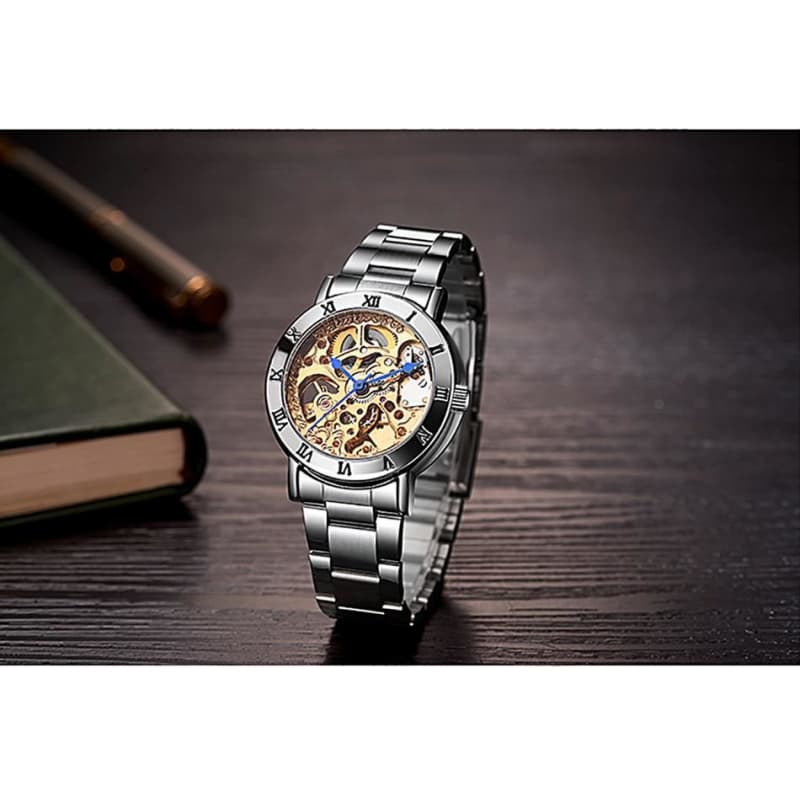 Montre Squelette Femme Argent touche d'or posée| Steampunk-Store