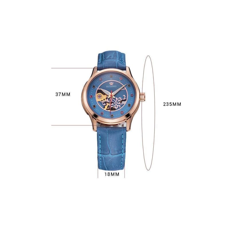 Montre squelette femme bleue dimensions-steampunk store