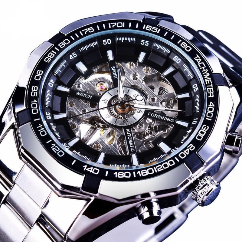 Montre Squelette pour Homme en Acier Noir - Steampunk Store