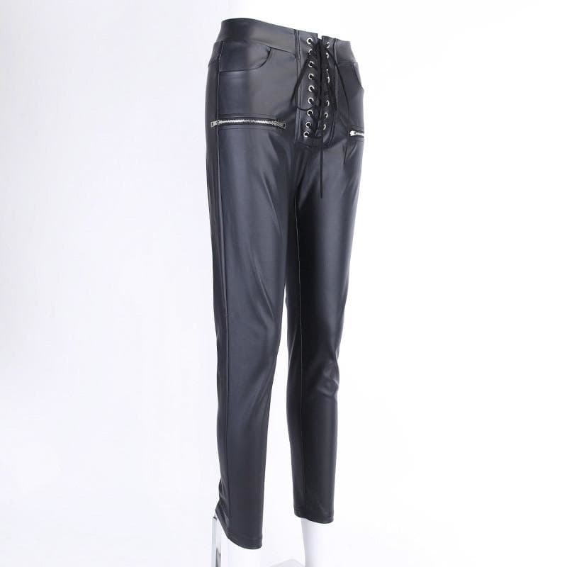 Pantalon Simili Cuir Femme Taille Haute de coté