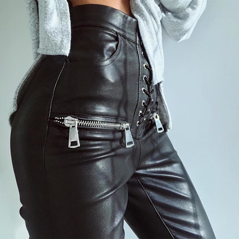 Pantalon Simili Cuir Femme Taille Haute rock idol