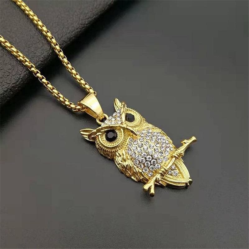 Pendentif Hibou Plaqué Or posé | Steampunk Store