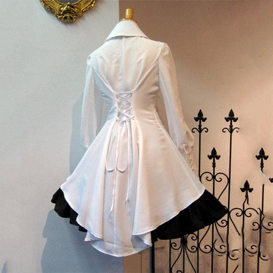 Robe Noire Lolita blanche vue arrière | Steampunk Store